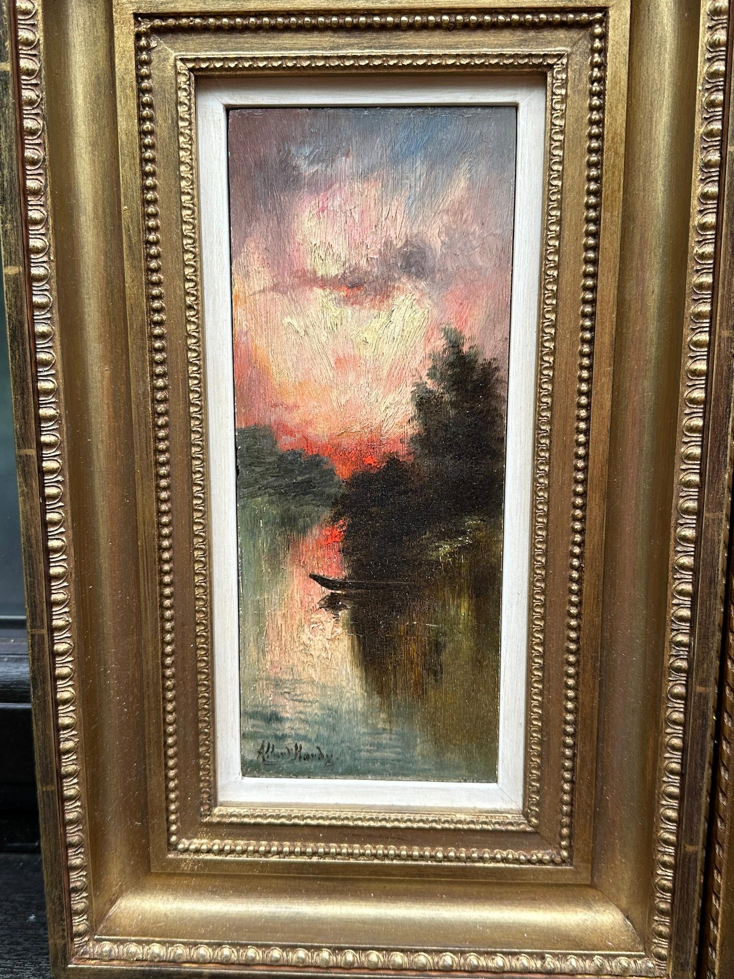 Scena marina antica inglese del XIX secolo, pesca all'alba tramonto - Painting di Albert Hardy