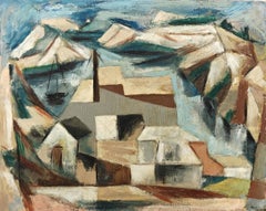 "Paysage cubiste" Albert Heckman, Modernisme américain, Woodstock, tons de terre