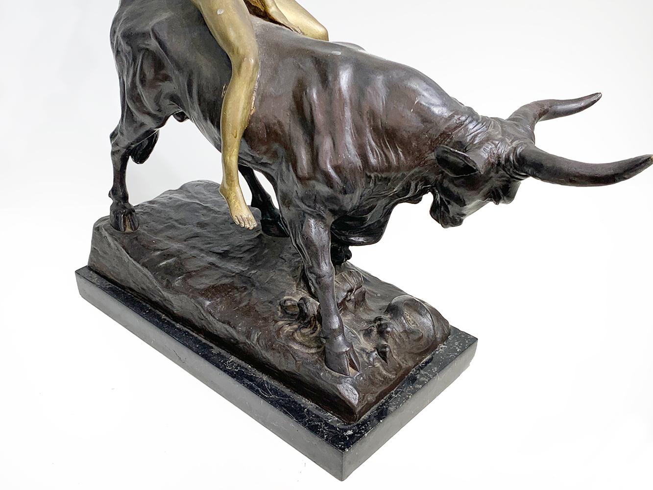 French Albert Hinrich Hussmann '1874-1946', Europe and the Bull Bronze Sculpture