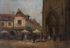 Albert Hirtz – Ölgemälde, Französischer Marktplatz, frühes 20. Jahrhundert