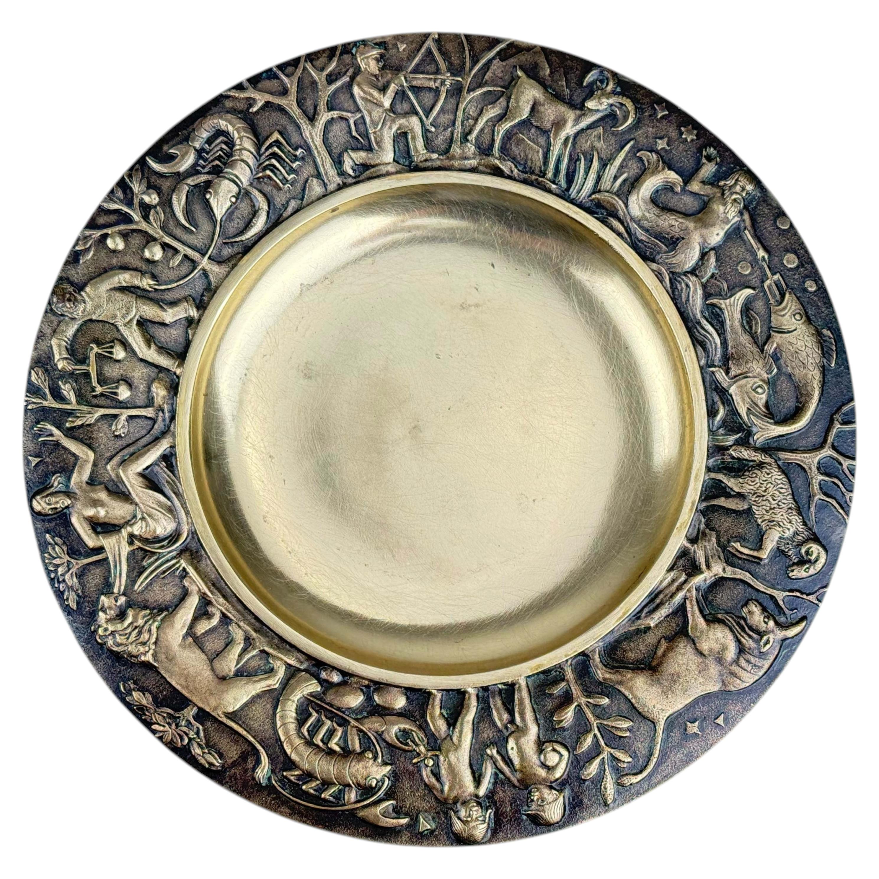 Albert Holl Cast Bronze Zodiac Wall Plate Bowl Vide Poche Mythological Relief