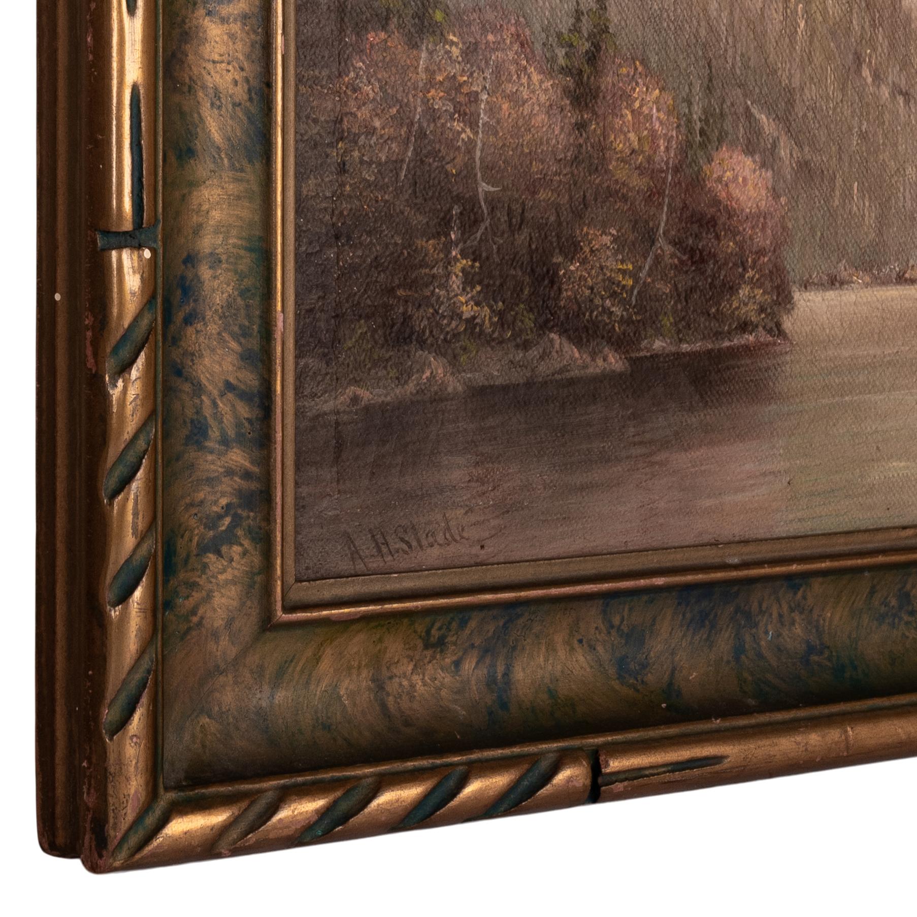 Ancienne huile sur toile américaine réaliste du 19ème siècle représentant un paysage fluvial californien, 1888 en vente 9