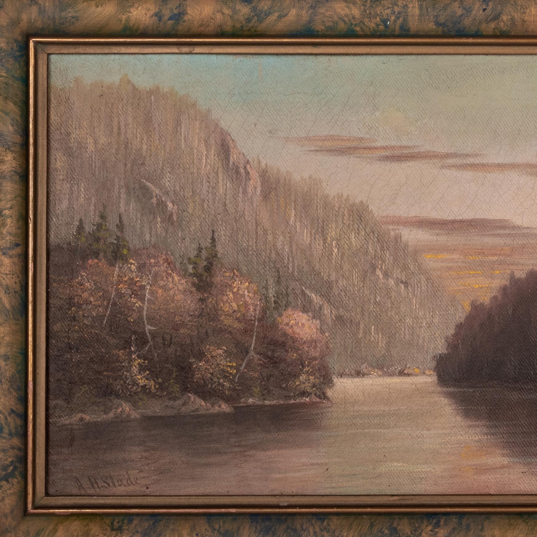Ancienne huile sur toile américaine réaliste du 19ème siècle représentant un paysage fluvial californien, 1888 - Réalisme Painting par  Albert Horatio Slade