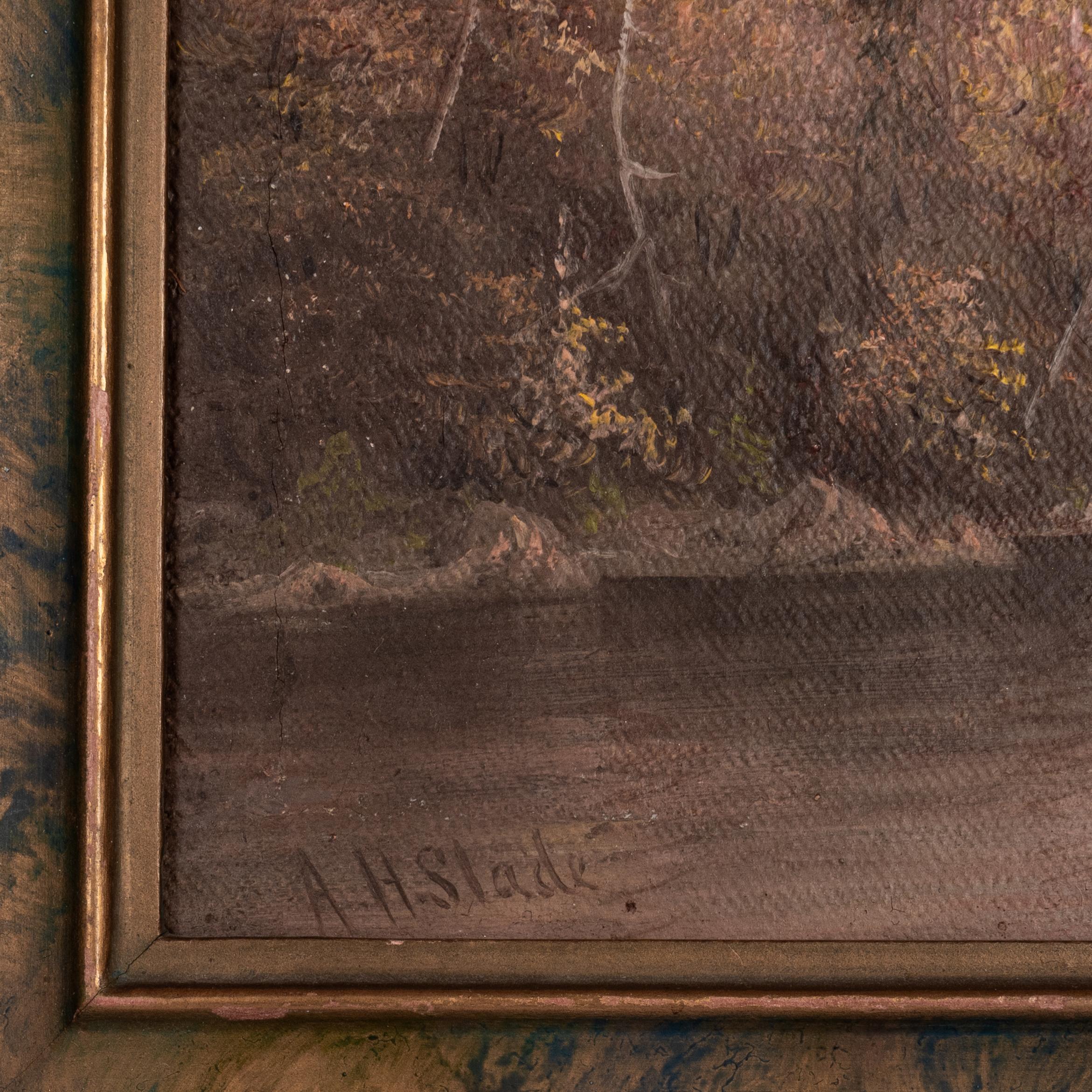 Antike amerikanische realistische kalifornische Flusslandschaft des 19. Jahrhunderts, Öl auf Leinwand 1888 im Angebot 1
