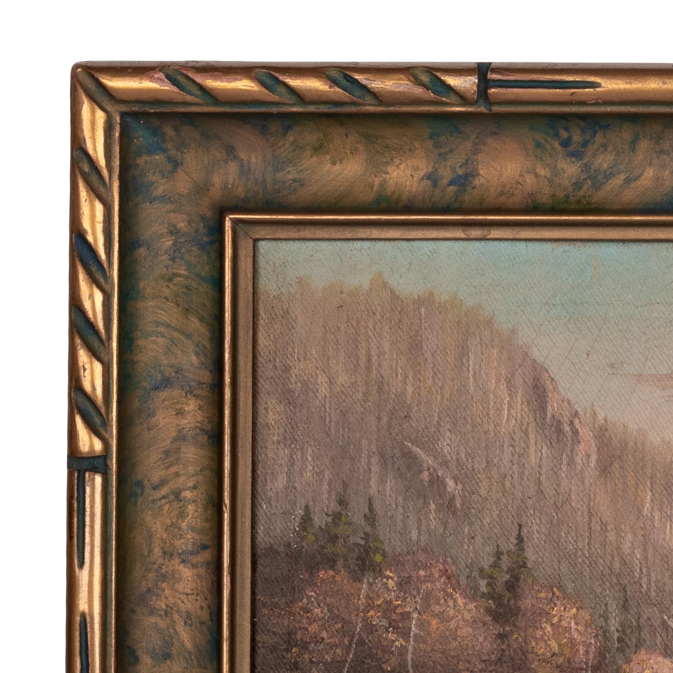 Ancienne huile sur toile américaine réaliste du 19ème siècle représentant un paysage fluvial californien, 1888 en vente 2