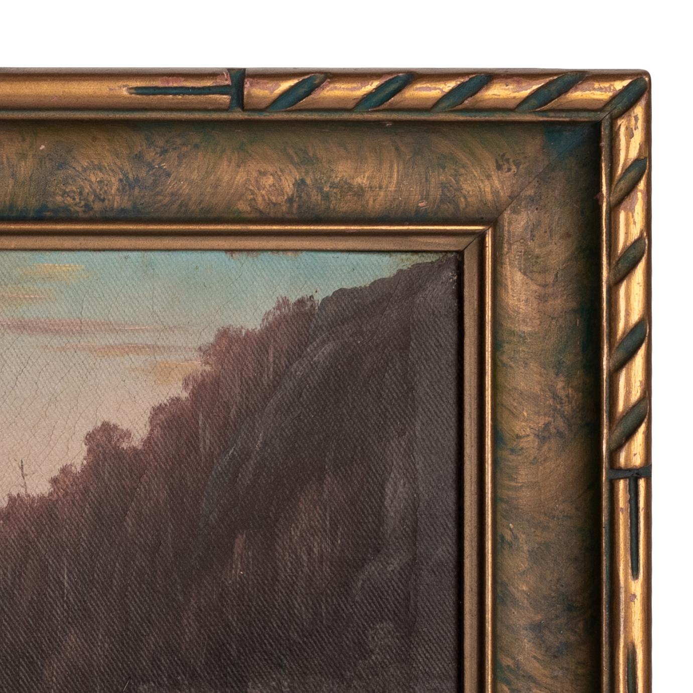 Ancienne huile sur toile américaine réaliste du 19ème siècle représentant un paysage fluvial californien, 1888 en vente 4