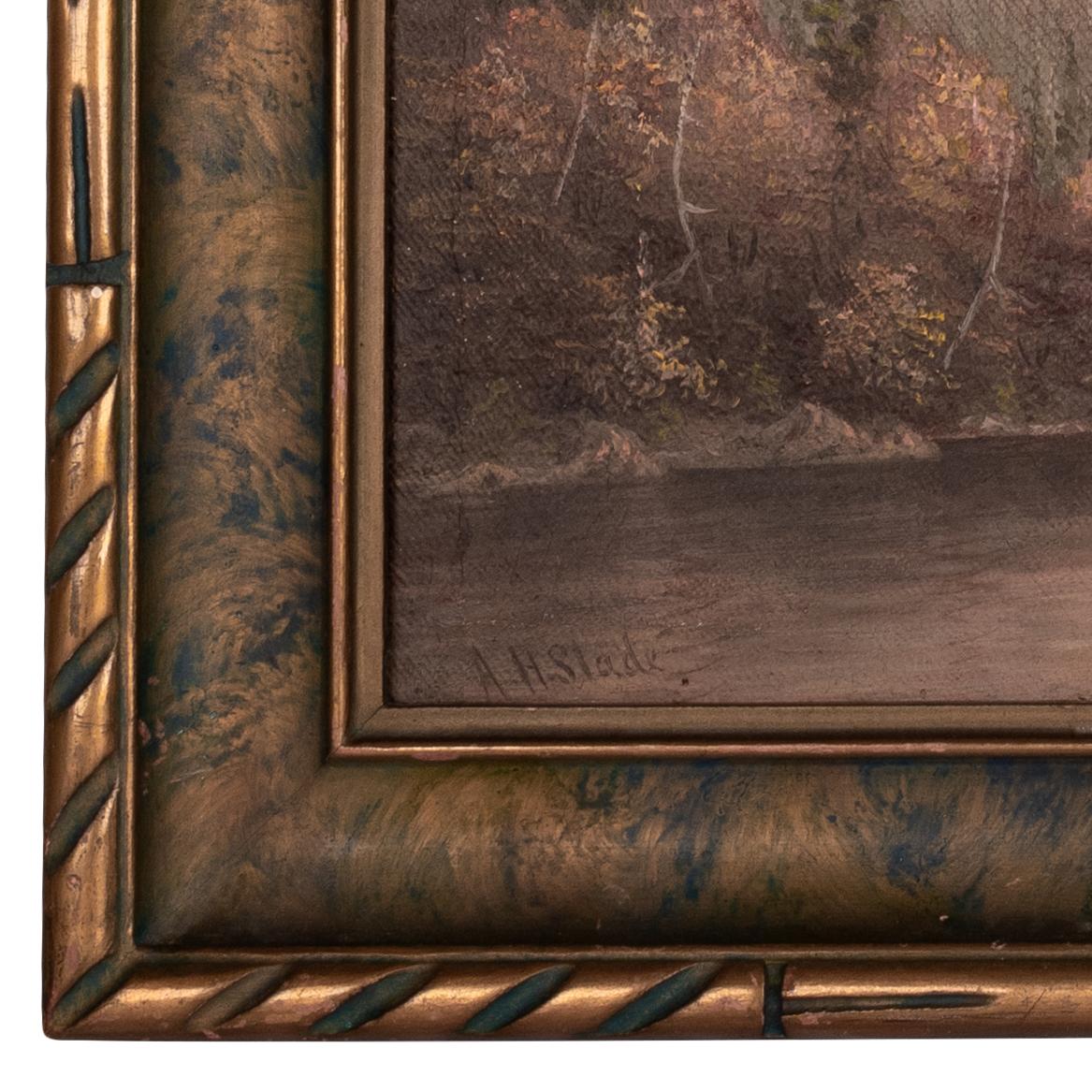 Ancienne huile sur toile américaine réaliste du 19ème siècle représentant un paysage fluvial californien, 1888 en vente 5