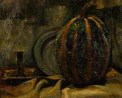Albert Huyot (1872-1968) - Olio del 1921 incorniciato, Natura morta con zucca