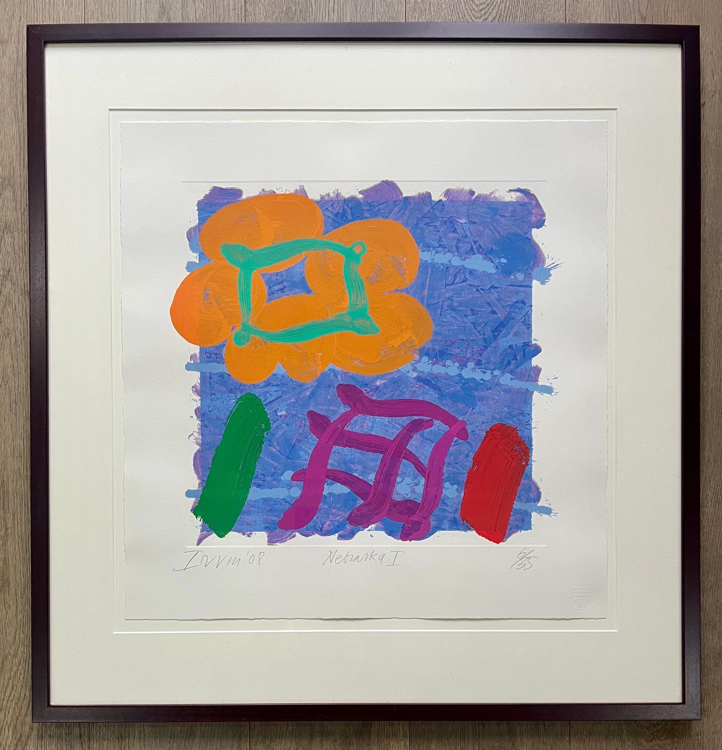 Albert Irvin
Nebraska I, 2008
screenprint and woodblock
58 x 56.5 cm - sheet
74.2 x 77.2 cm - mount
Edition of 35
hand-signed, numbered, titled and dated on the front. 
publishers blind stamp can be seen in the bottom right corner.

published by