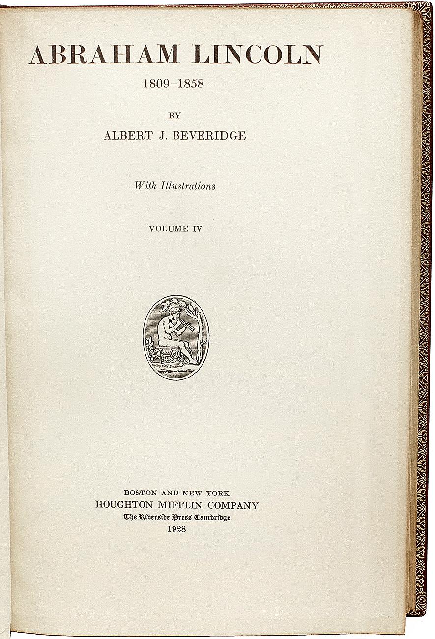 Albert J. BEVERIDGE. Abraham Lincoln 1809-1858. 4 volumes. Édition du STANDARD LIBRARY Bon état - En vente à Hillsborough, NJ