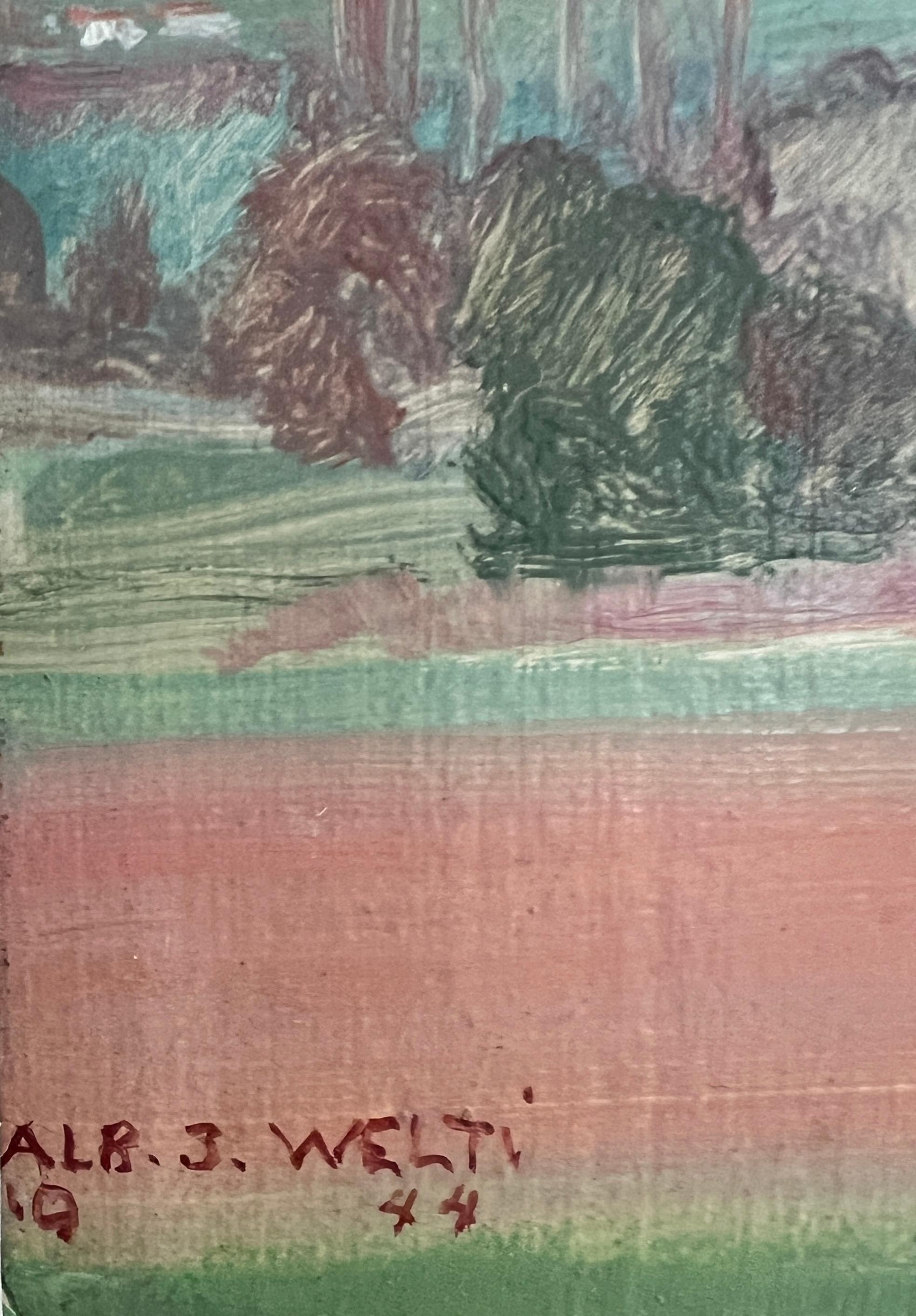 Paesaggio di campagna con montagne e nuvole - Painting Impressionismo di Albert Jakob Welti