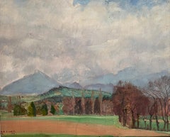 Country landscape with mountains and clouds