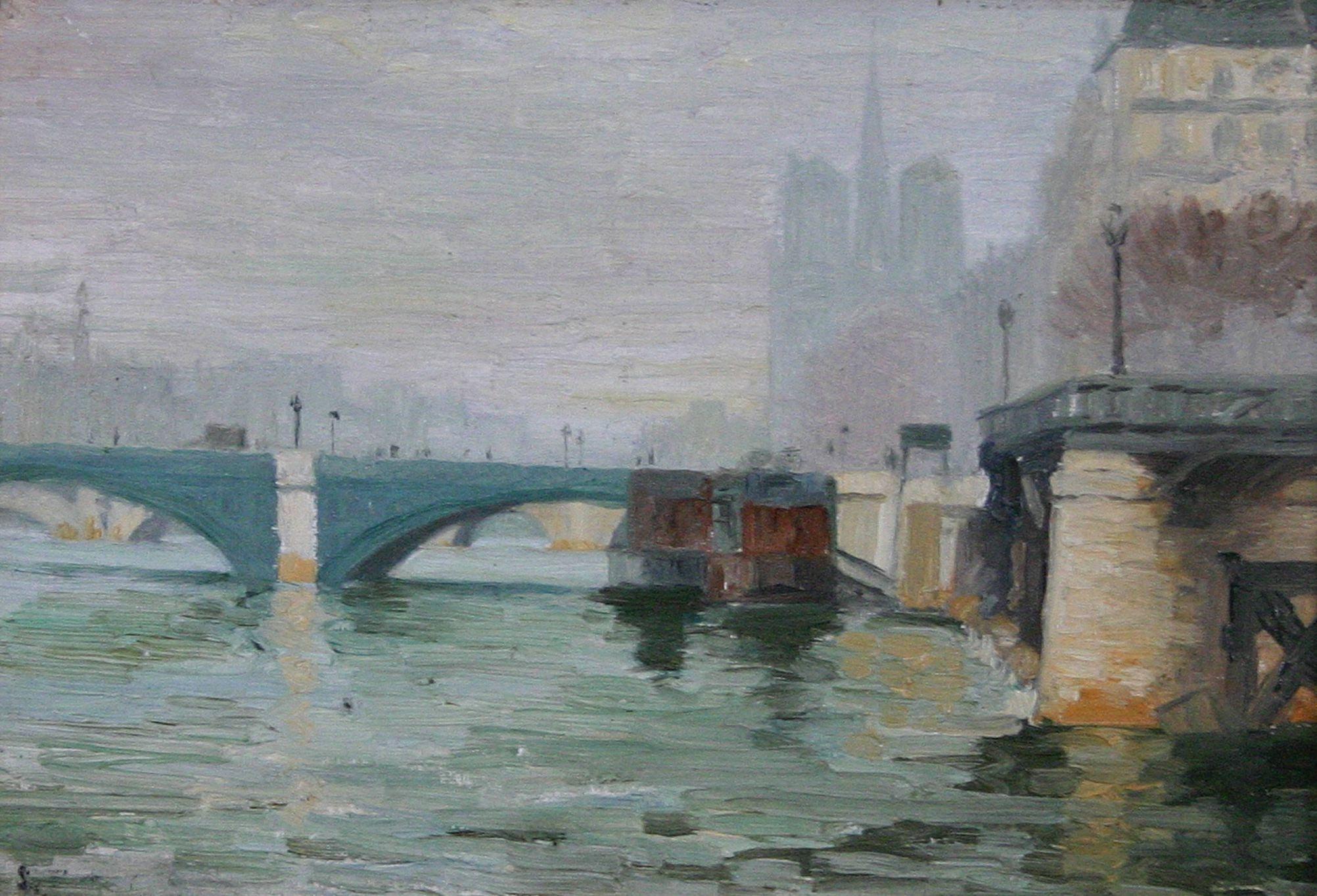 Landscape Painting de Albert Jean Adolphe - Vista a lo largo del Sena
