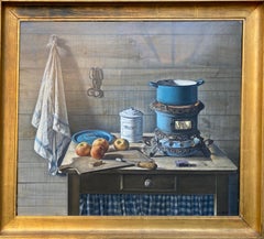 Vintage "Grandmother’s Kitchen" by Albert Jos, 1886 – 1981, Belgian Painter, Signed