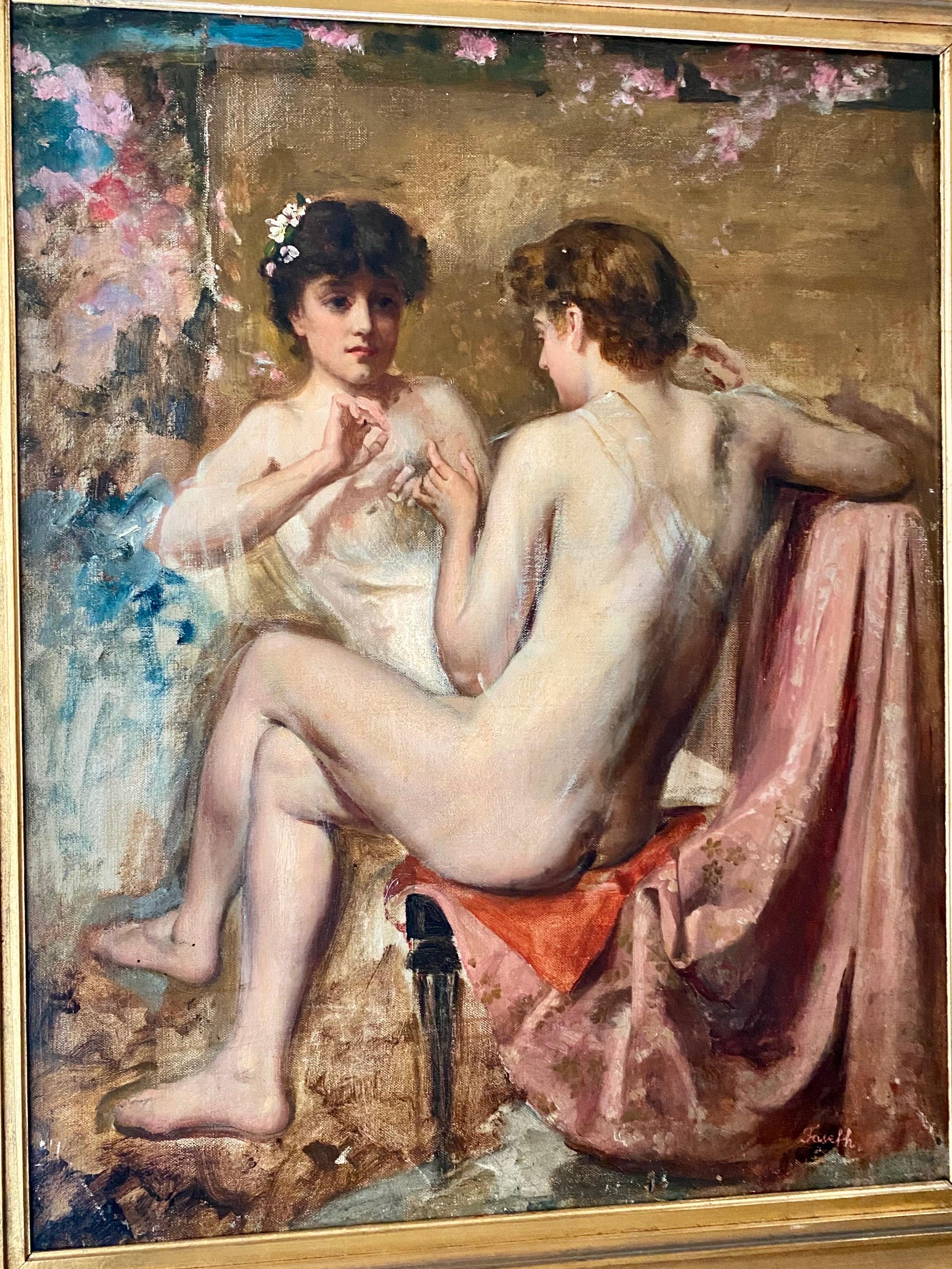 Präraffaelitisches Gemälde des 19. Jahrhunderts – zwei Akte – britisches Ölgemälde, ca. 1880er Jahre (Präraphaelismus), Painting, von Albert Joseph Moore