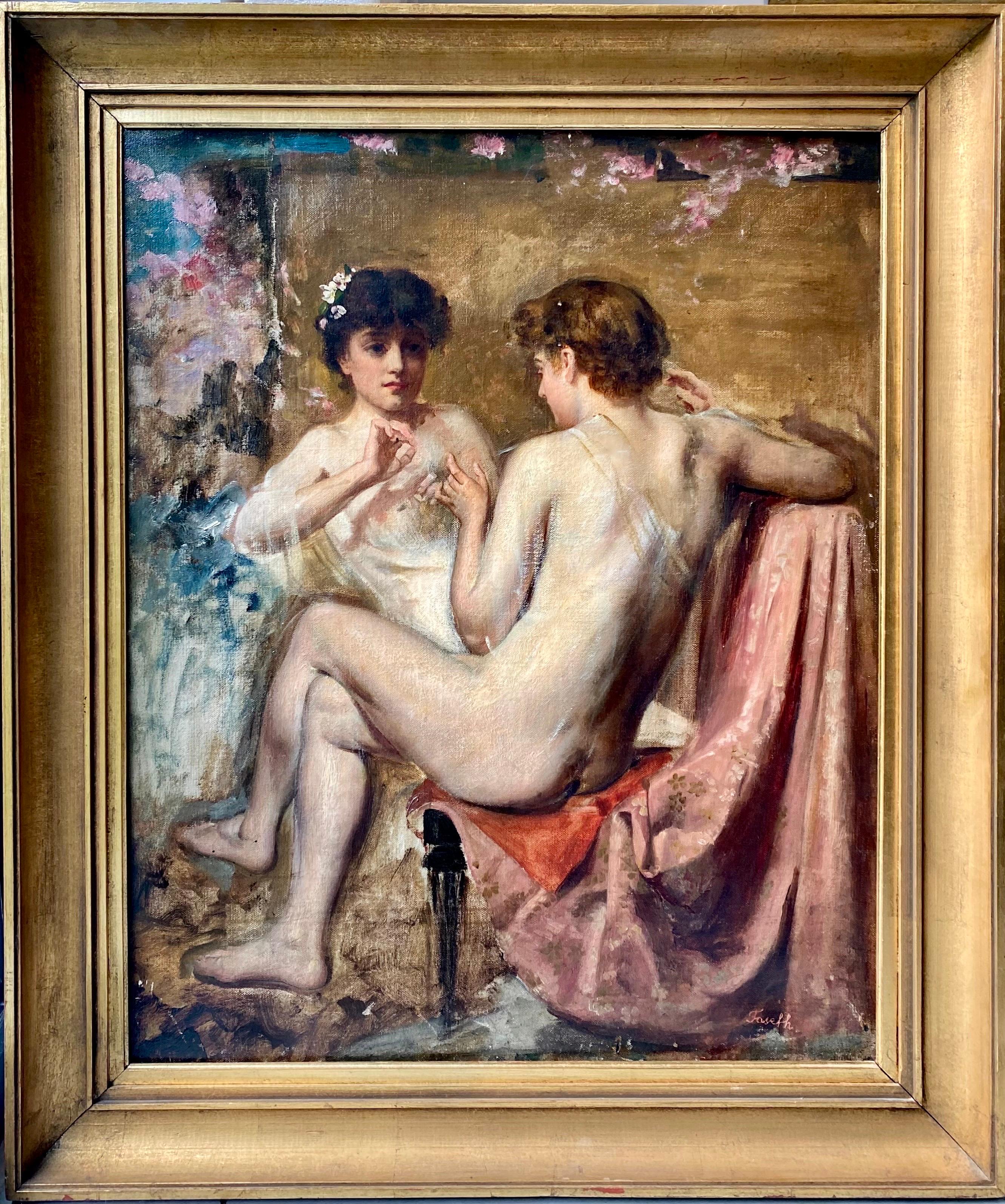 Albert Joseph Moore Nude Painting - 19th century Pre-raphaelite painting - two nudes - British oil Ca. 1880s