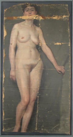 Standing Nude in the Style of Albert Joseph Moore – 19thC Oil on Canvas Fragment
