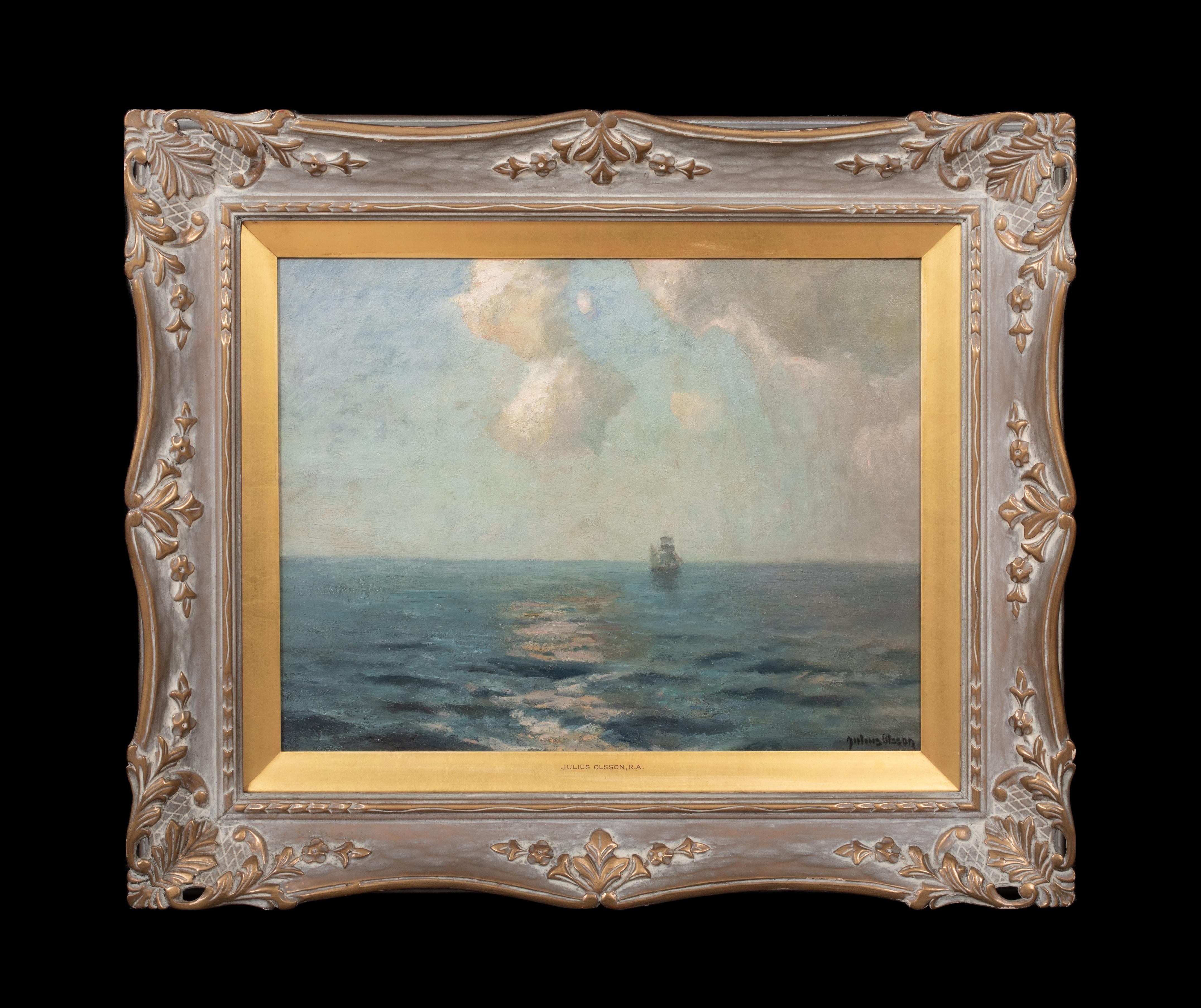 Clipper al largo della costa, St Ives, XIX secolo - Painting di Albert Julius Olsson