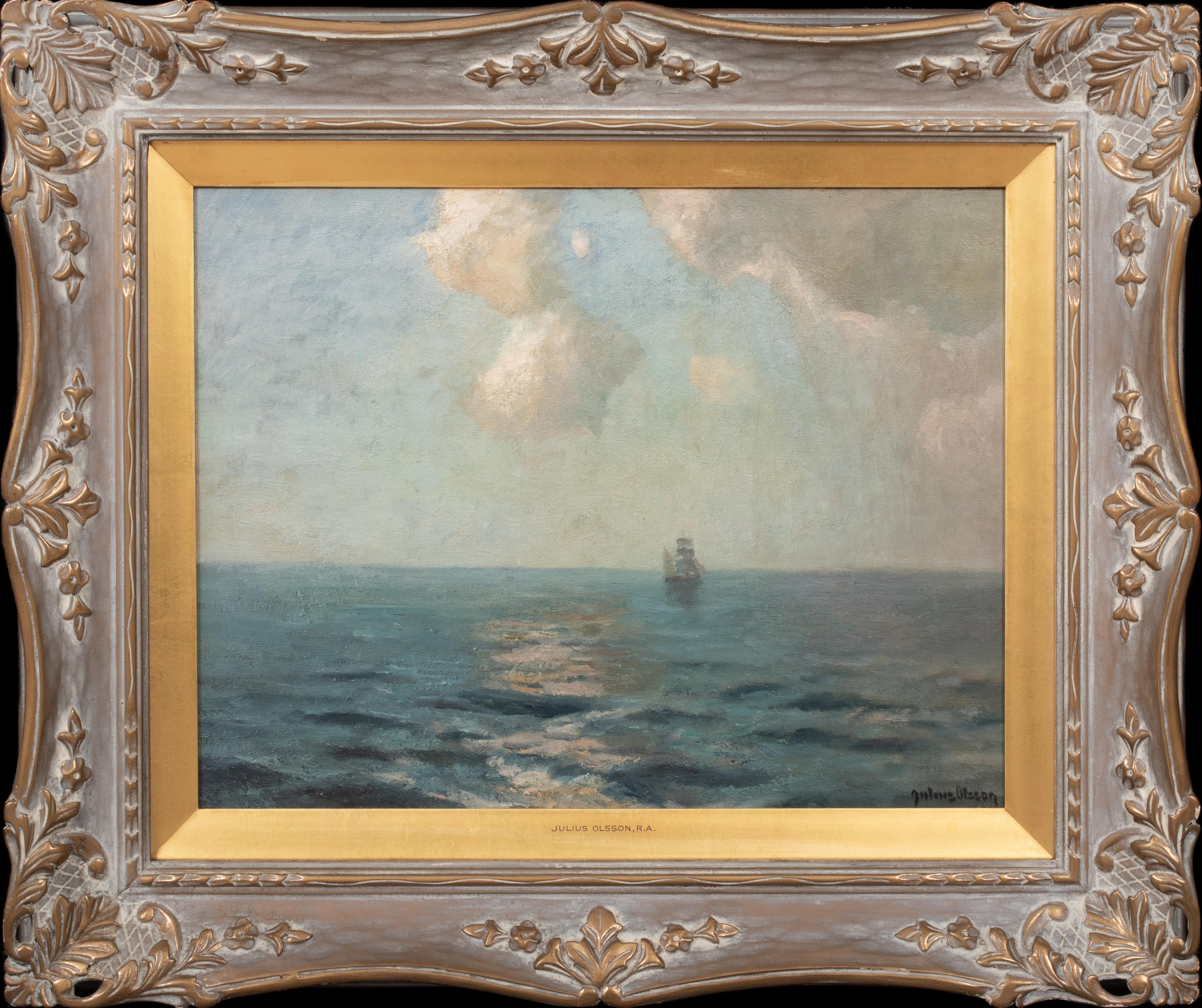 Albert Julius Olsson Landscape Painting - Clipper Off The Coast, St Ives, 19th Century 