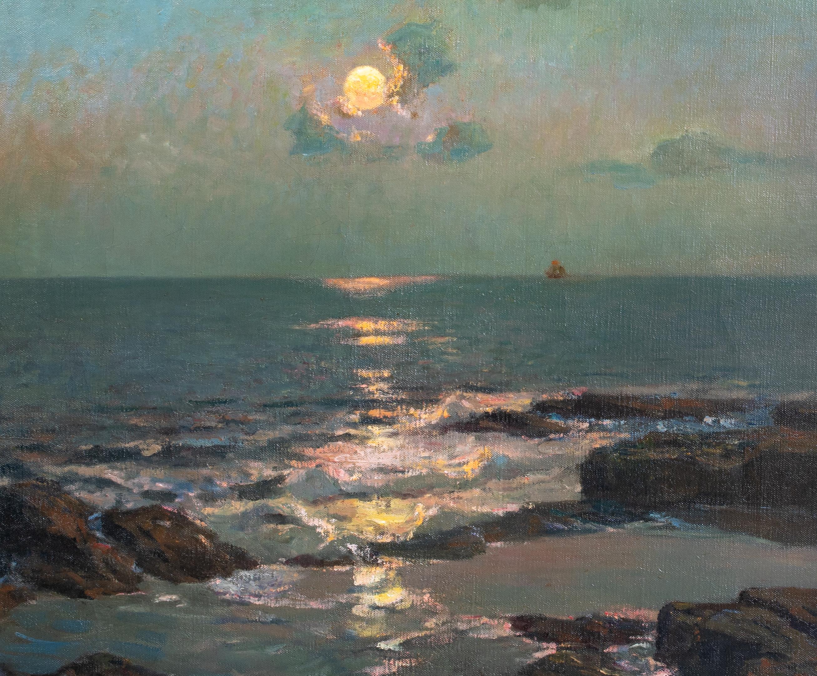 Moonrise Over Carbis Bay, Cornwall 19th Century  St Ives For Sale 1