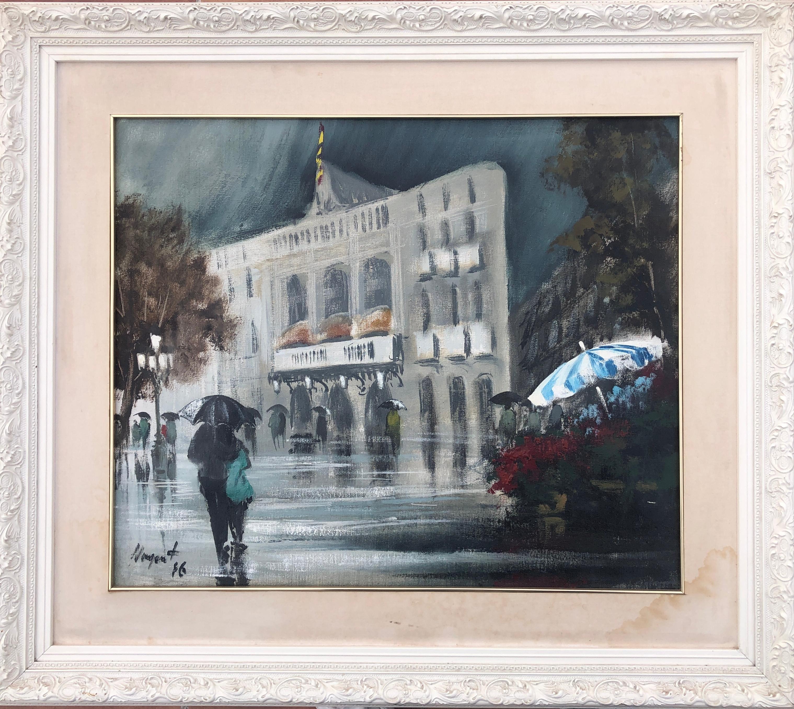 Barcelona Liceo óleo sobre lienzo pintura paisaje urbano español España - Painting de Albert Junyent Quinquer