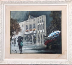 Barcelona Liceo oil on canvas painting spanish urbanscape Spain