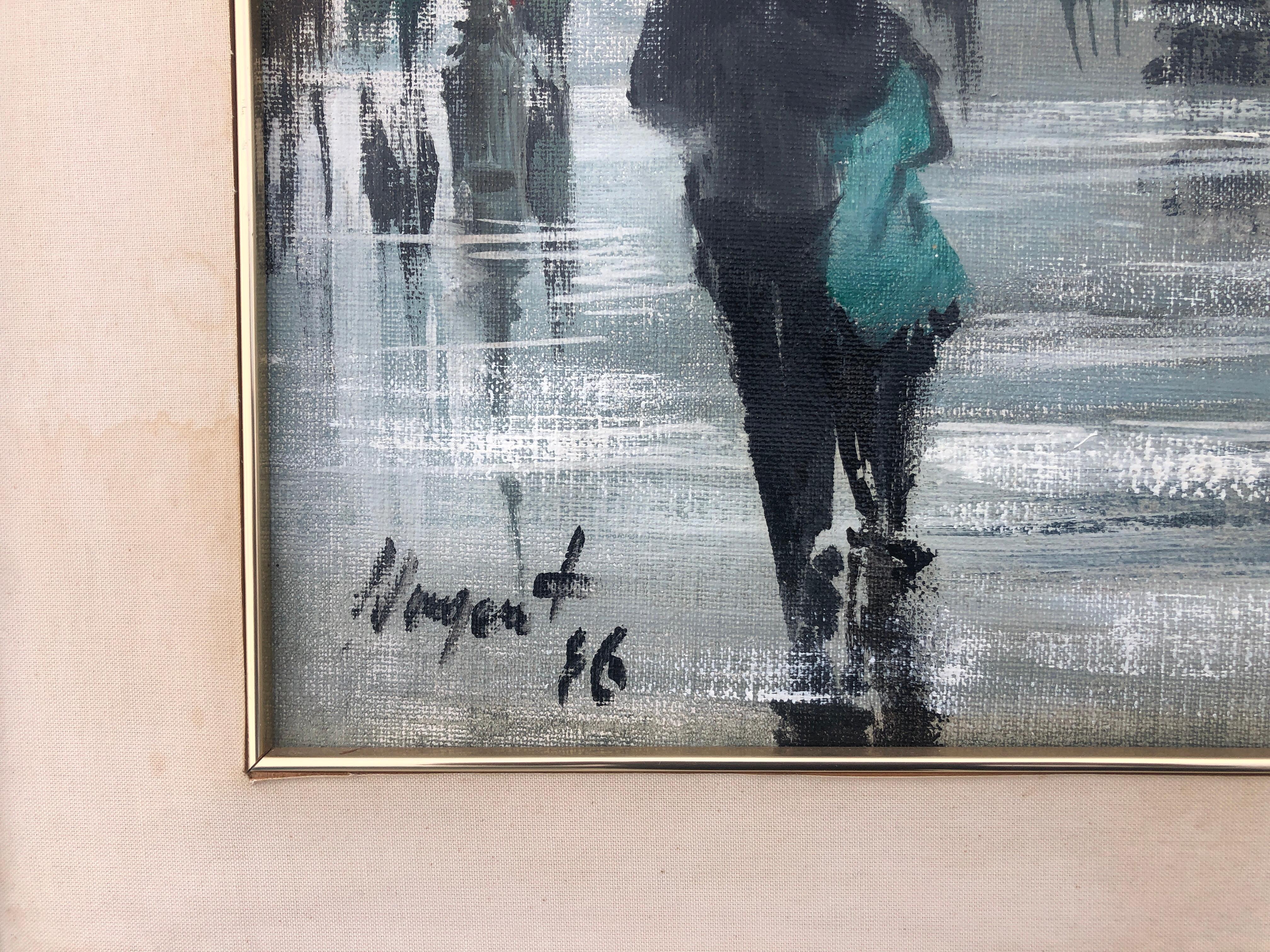 Barcelona Liceo óleo sobre lienzo pintura paisaje urbano español España - Painting Posimpresionista de Albert Junyent Quinquer