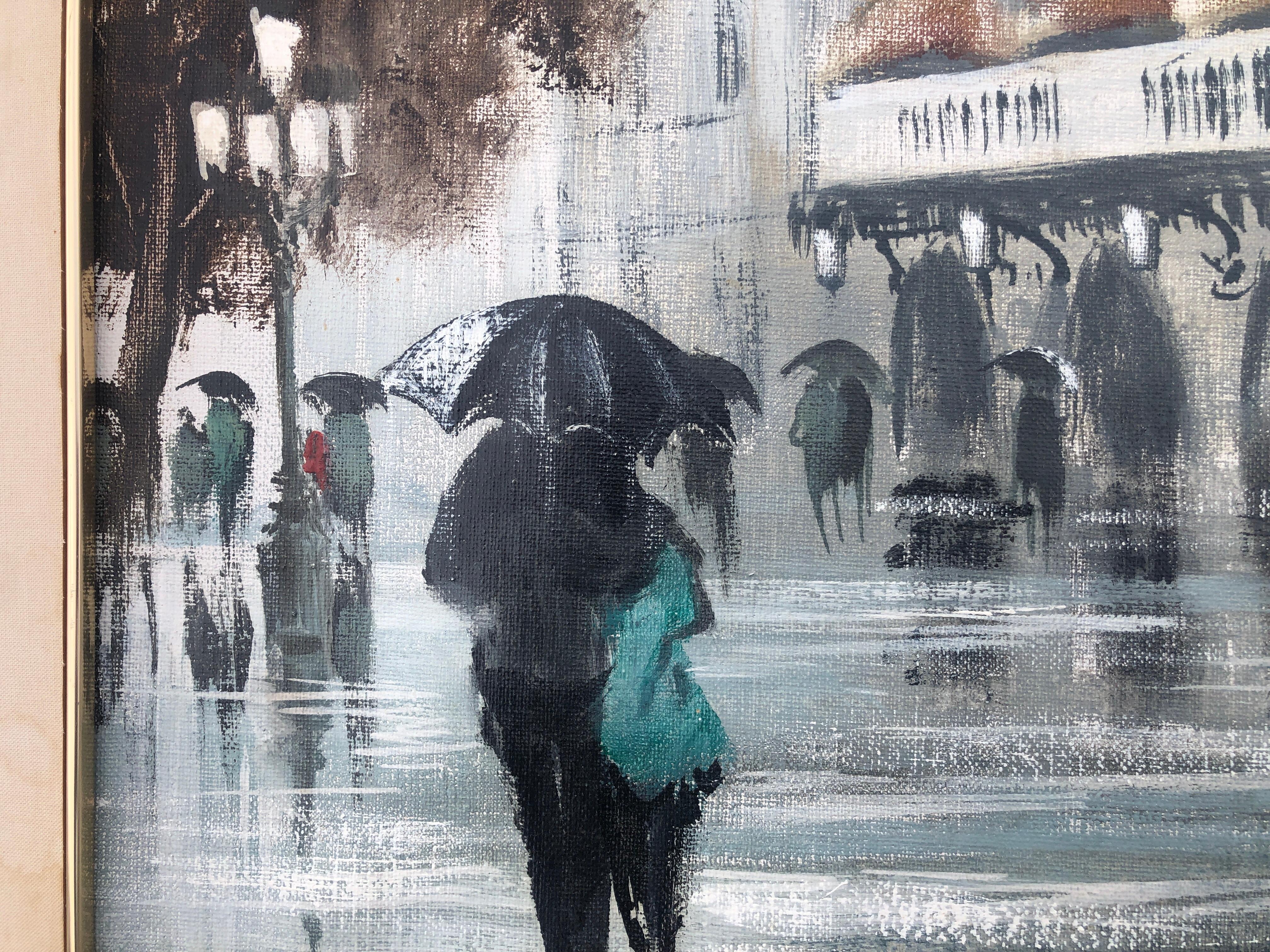 Barcelona Liceo óleo sobre lienzo pintura paisaje urbano español España - Landscape Painting Gris de Albert Junyent Quinquer