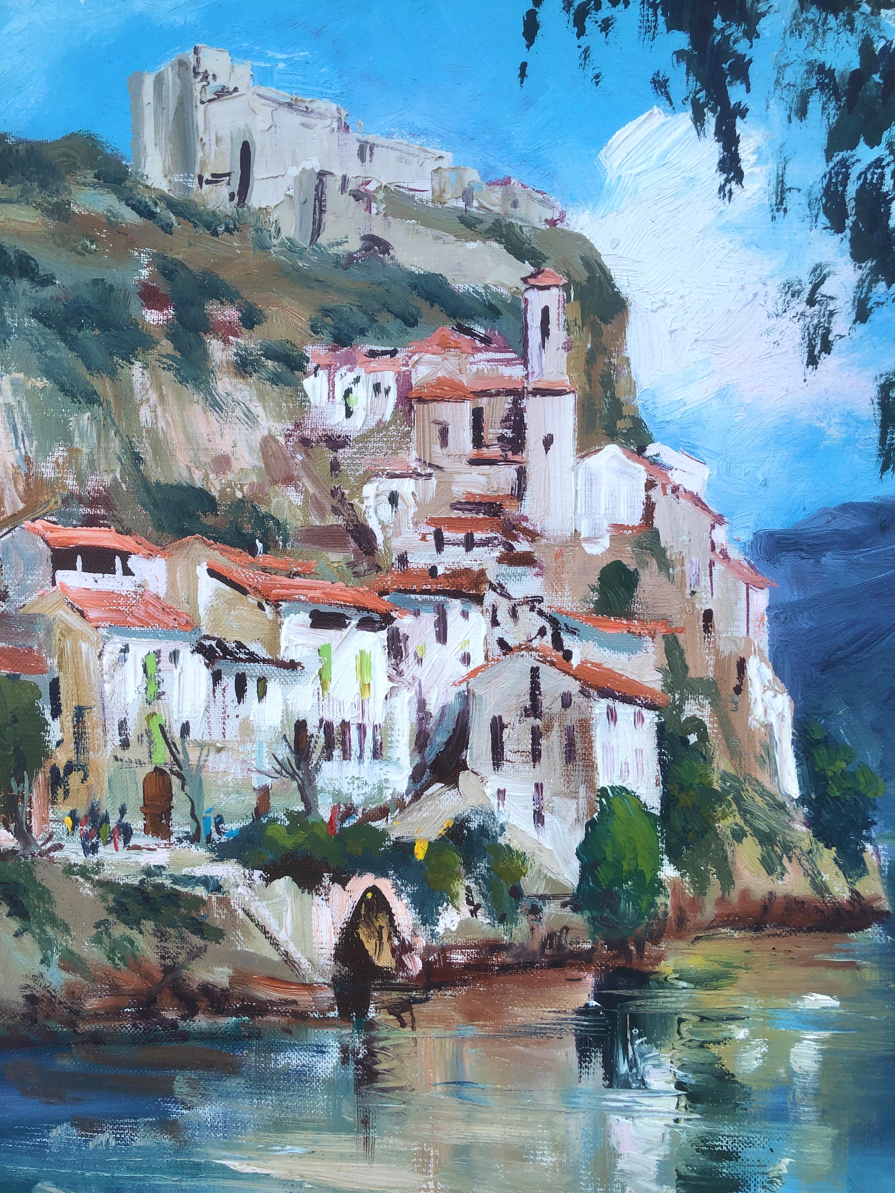 Peinture à l'huile sur toile de la côte catalane d'un paysage marin méditerranéen, Espagne en vente 3