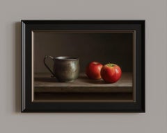 Apples with a cup, Painting, Oil on MDF Panel