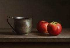 Apples with a cup, Painting, Oil on MDF Panel