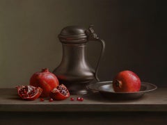 Pomegranates with a jug, Painting, Oil on MDF Panel