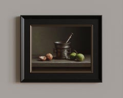Walnuts with a bronze mortar, Painting, Oil on MDF Panel
