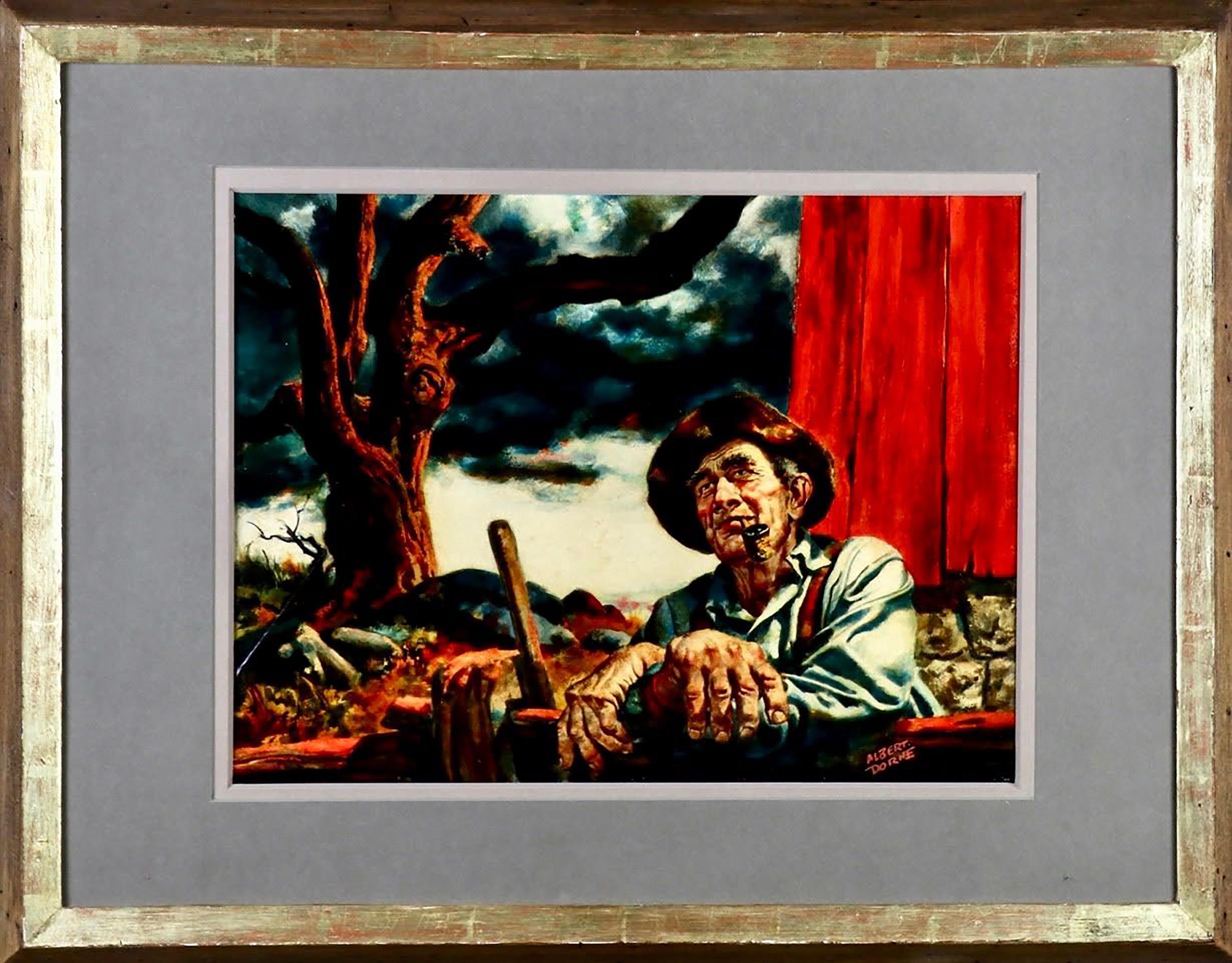 Un fermier fumant sa pipe - Painting de Albert L. Dorne