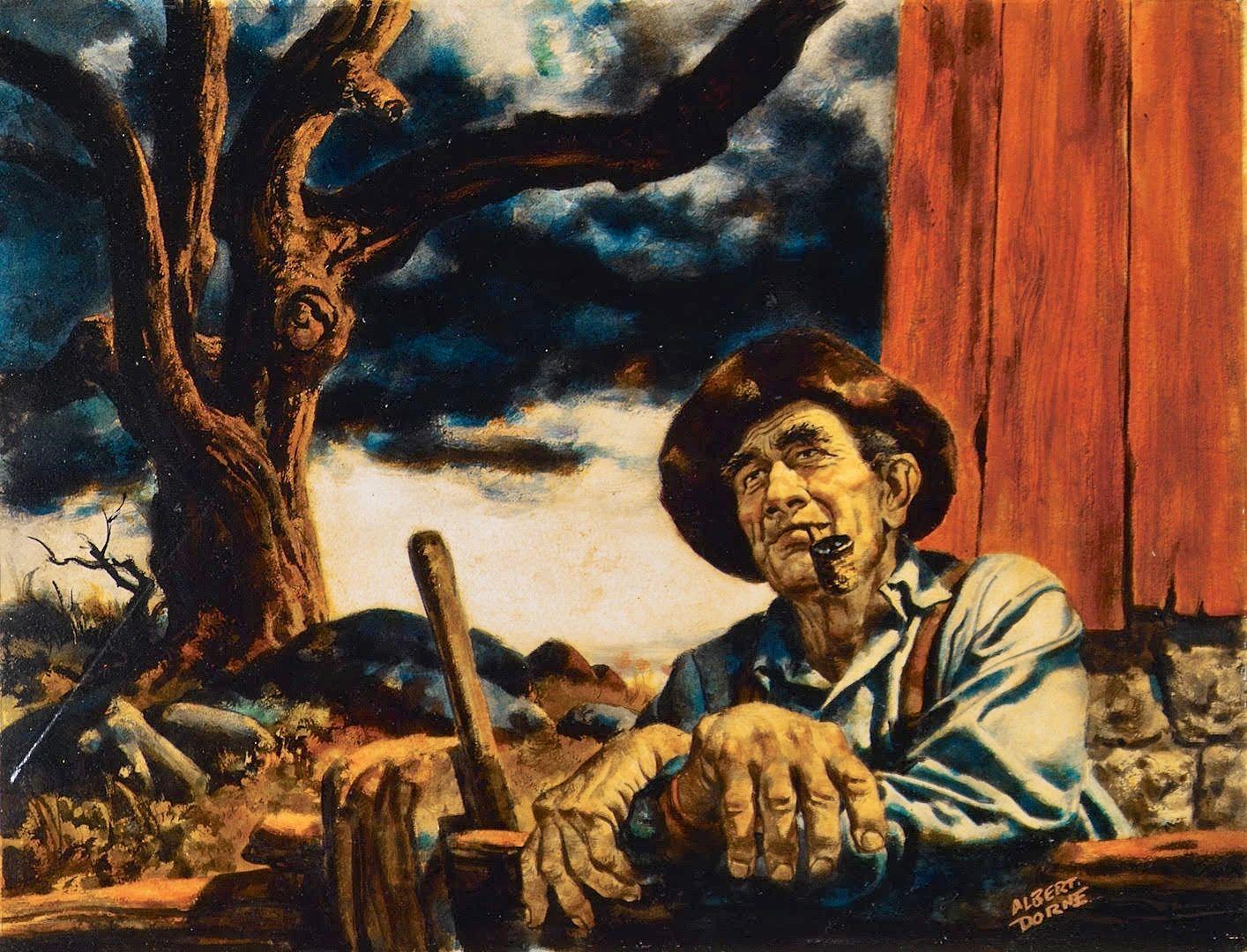 Figurative Painting Albert L. Dorne - Un fermier fumant sa pipe