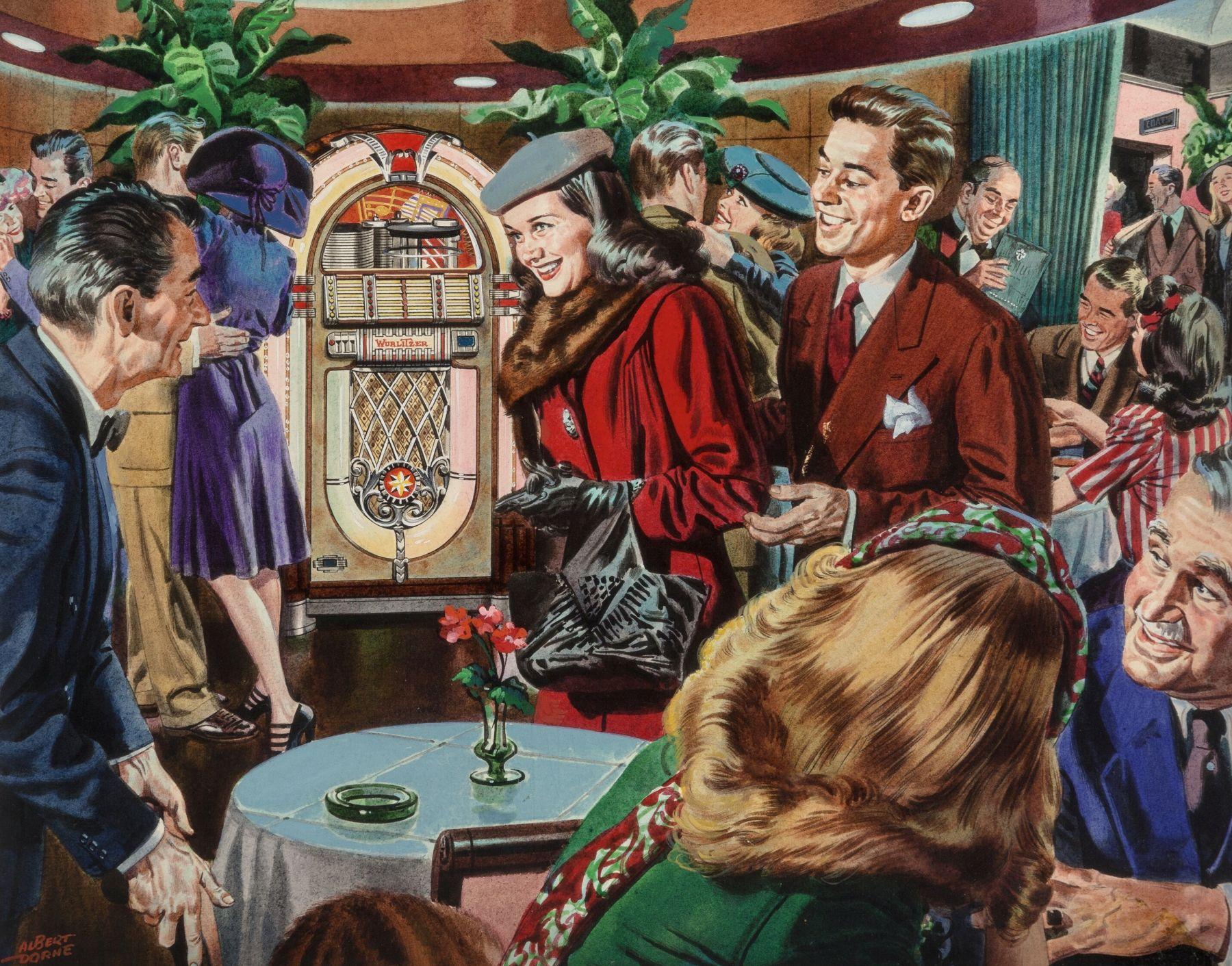 Albert L. Dorne Figurative Painting - The Magic that Changes Moods, Wurlitzer Advertisement