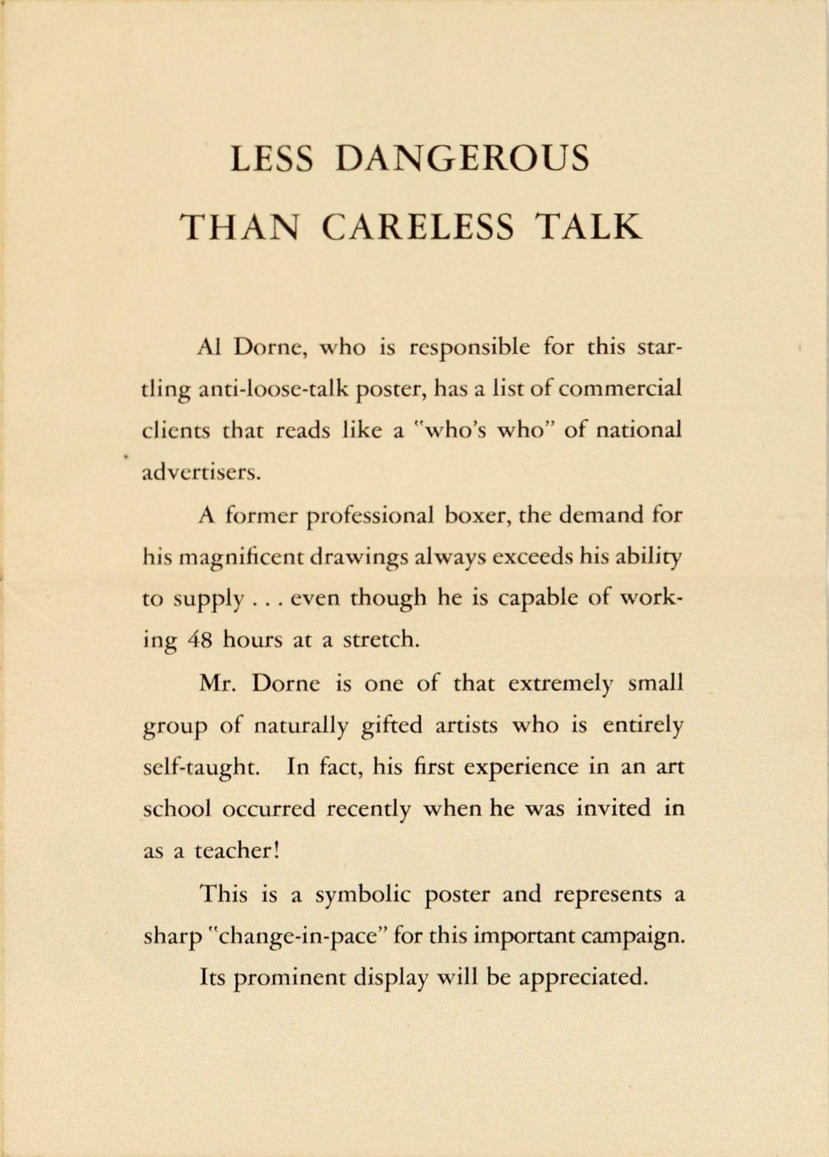 Original Vintage War Propaganda Poster Careless Talk Snake WWII Albert Dorne For Sale 2