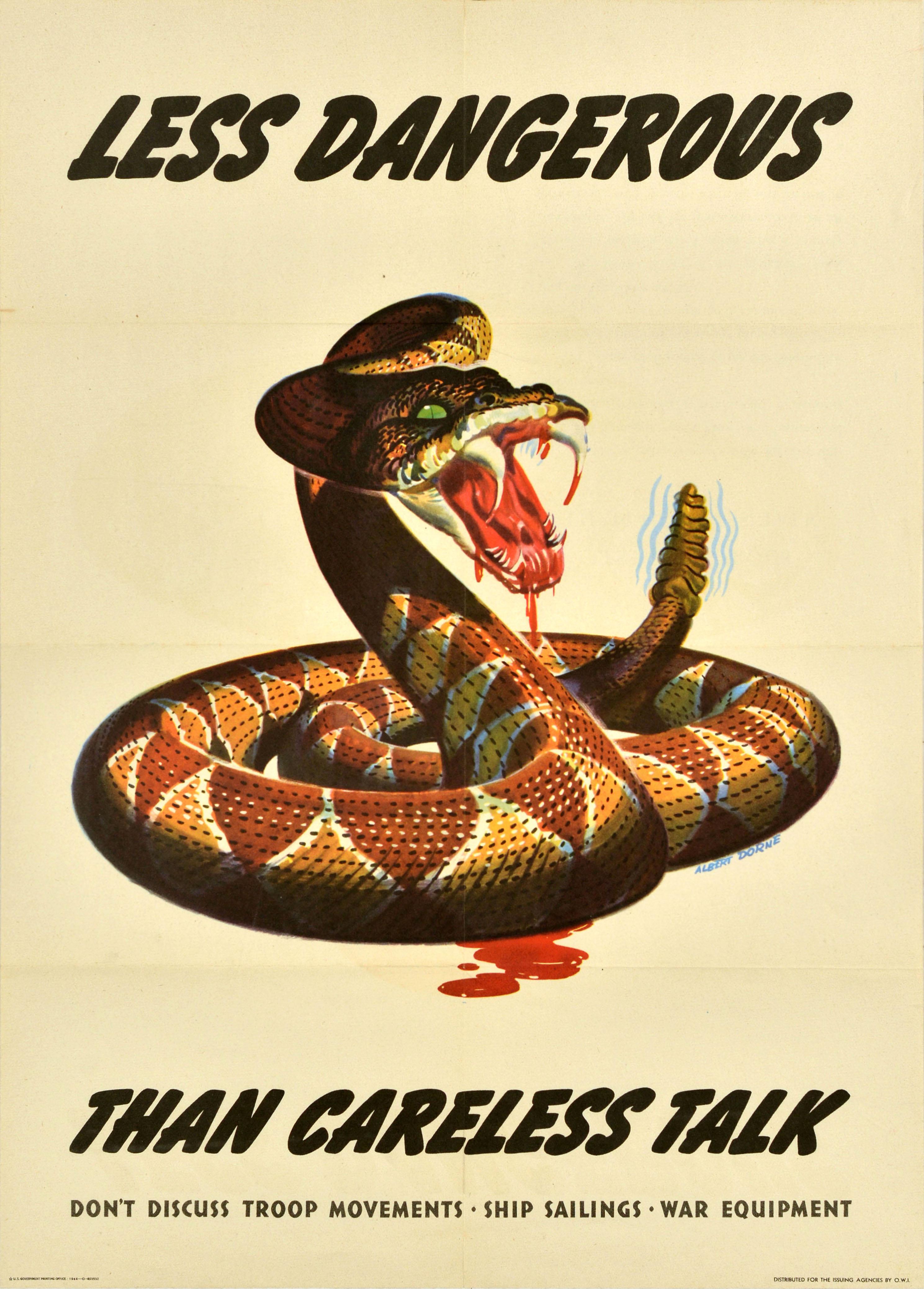 Albert L. Dorne Print – Original Vintage Krieg Propaganda-Poster, Careless Talk Snake, WWII, Albert Dorne, Vintage