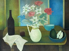 Albert Labachot (1915-1992) Large French Modernist Oil Still Life Flowers Fruit
