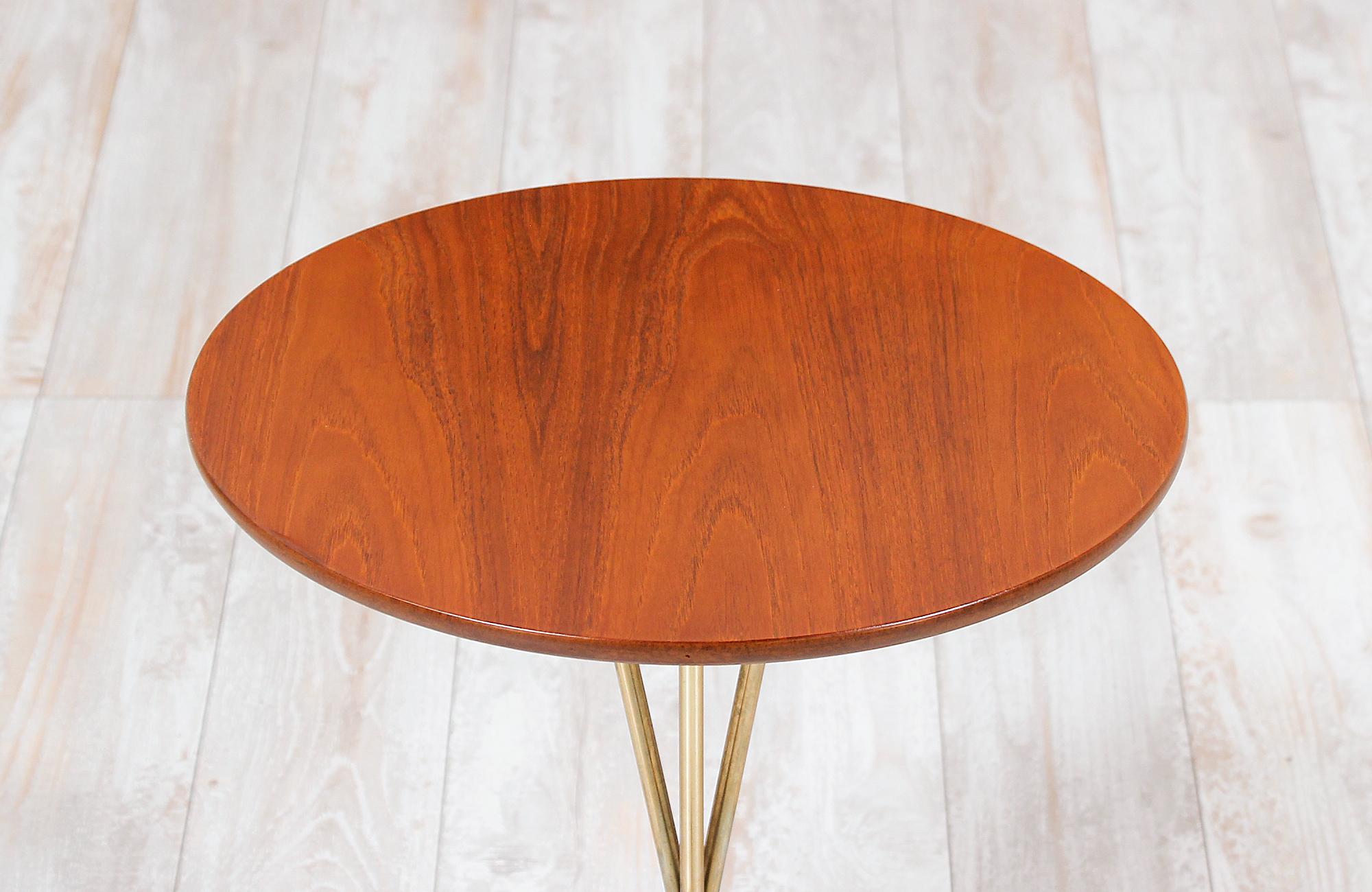 Albert Larsson Brass and Teak Tripod Side Table for Alberts Tibro In Excellent Condition In Los Angeles, CA