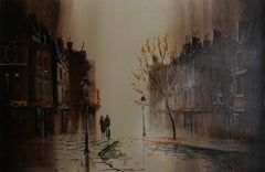 Scène de rue française, peinture à l'huile d'Albert LeGrand