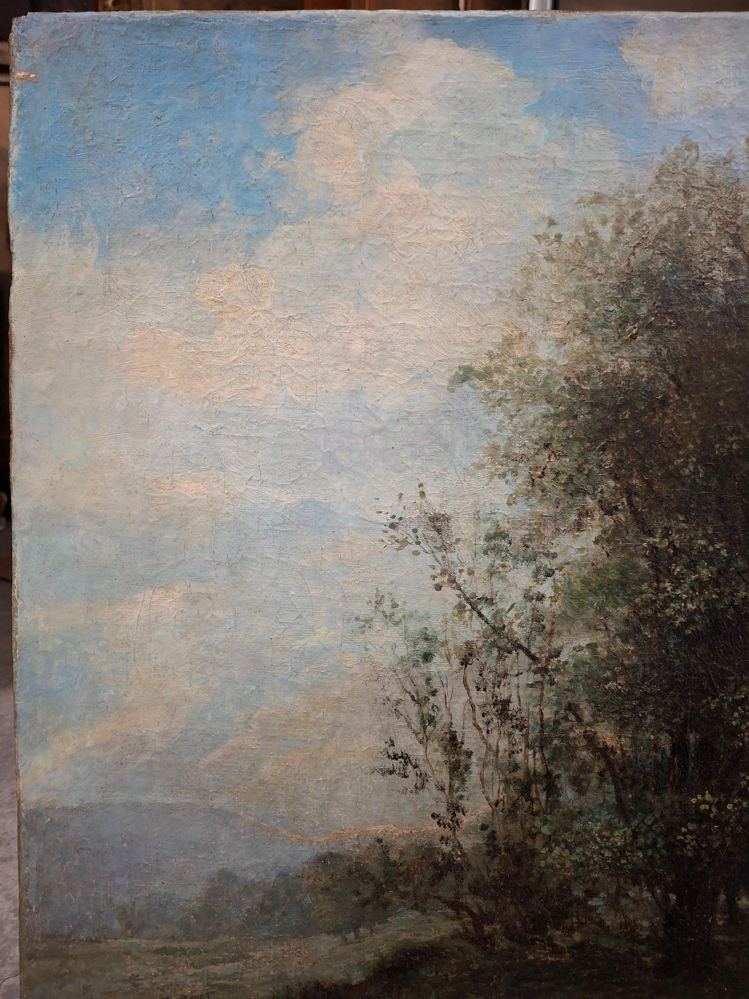 Albert Lenfant Französisch, 19. Landschaftslandschaft mit Figuren, Ölgemälde (Handbemalt) im Angebot