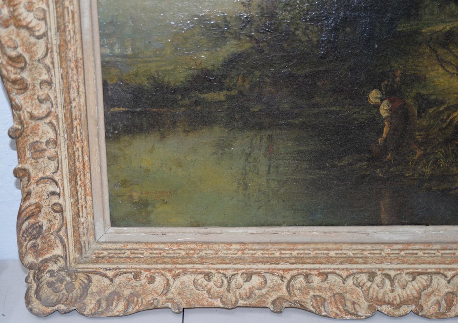 Albert Lenfant 'French, 19th c.' Country Landscape with Figures Oil Painting In Good Condition For Sale In San Francisco, CA