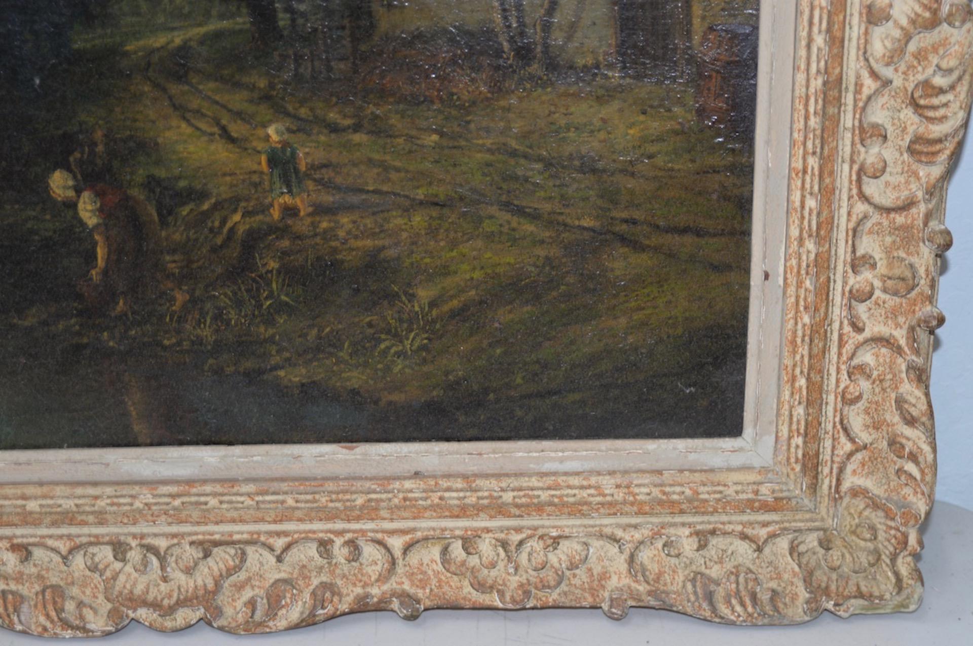 19th Century Albert Lenfant 'French, 19th c.' Country Landscape with Figures Oil Painting For Sale