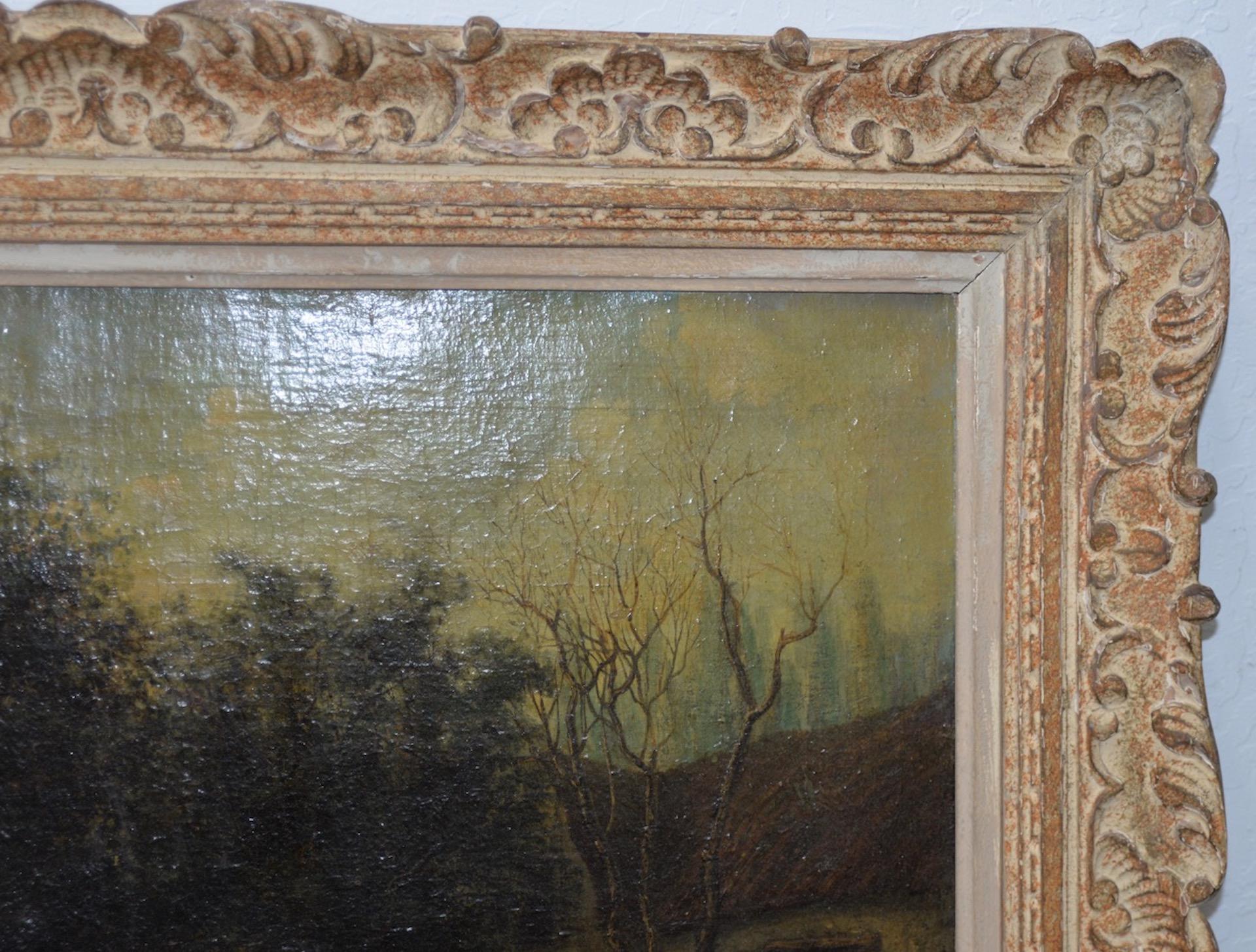 Canvas Albert Lenfant 'French, 19th c.' Country Landscape with Figures Oil Painting For Sale