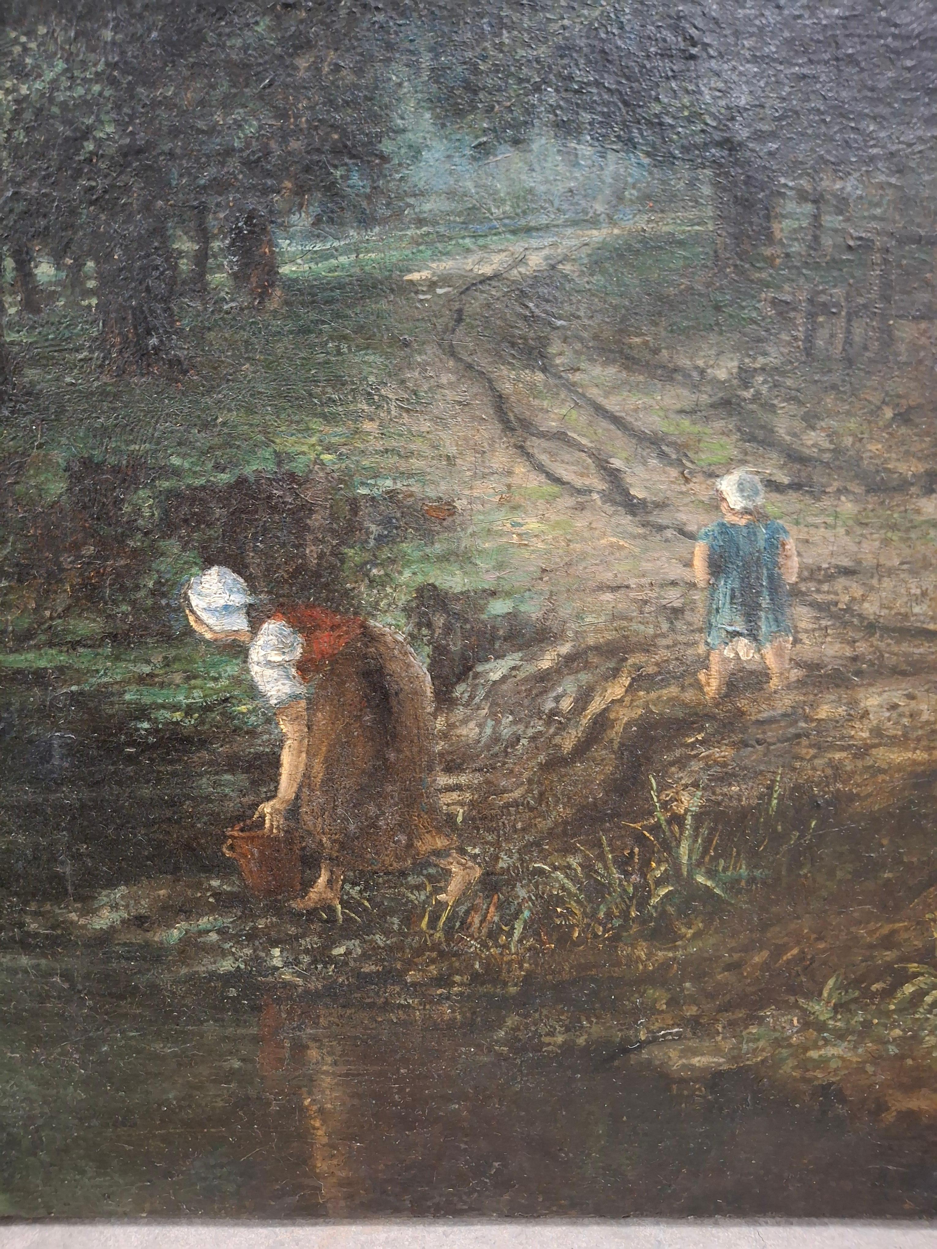 Albert Lenfant Französisch, 19. Landschaftslandschaft mit Figuren, Ölgemälde im Angebot 2