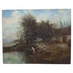 Albert Lenfant Francese, XIX secolo. Paesaggio di campagna con figure Pittura ad olio