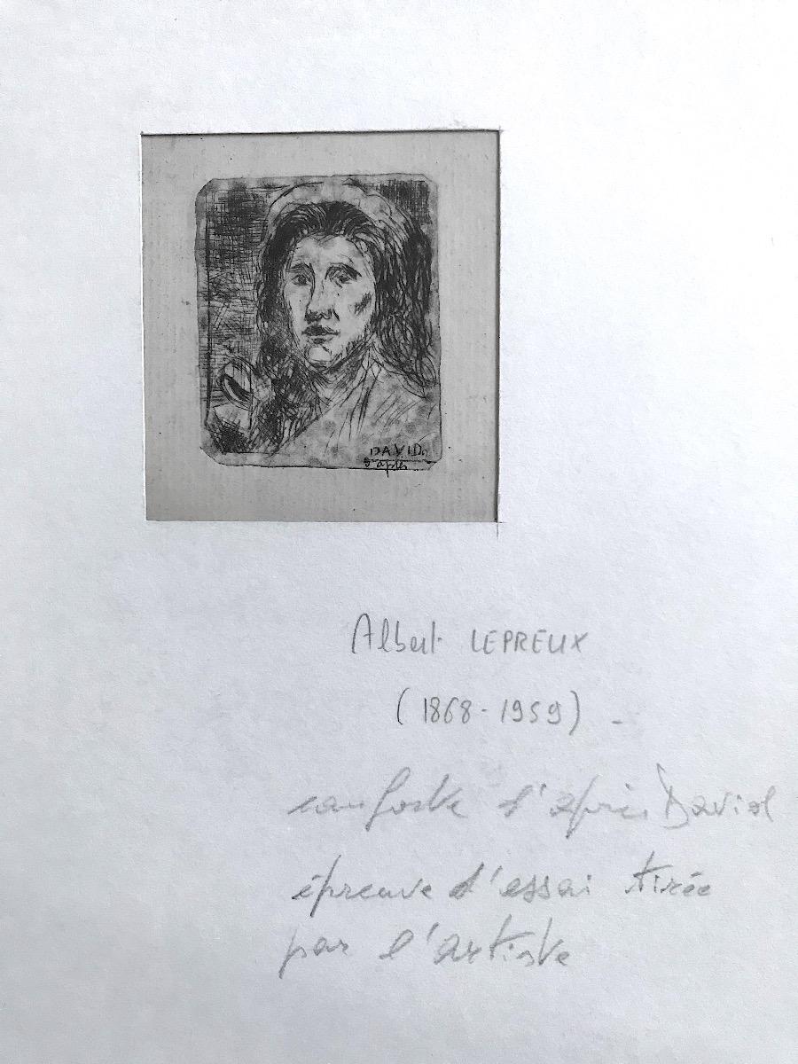 Portrait After David - Etching on Paper by A. Lepreux - Early 20th Century - Print by Albert Lepreux