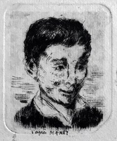 The Portrait - Original Etching by Albert Lepreux - Early 20th Century