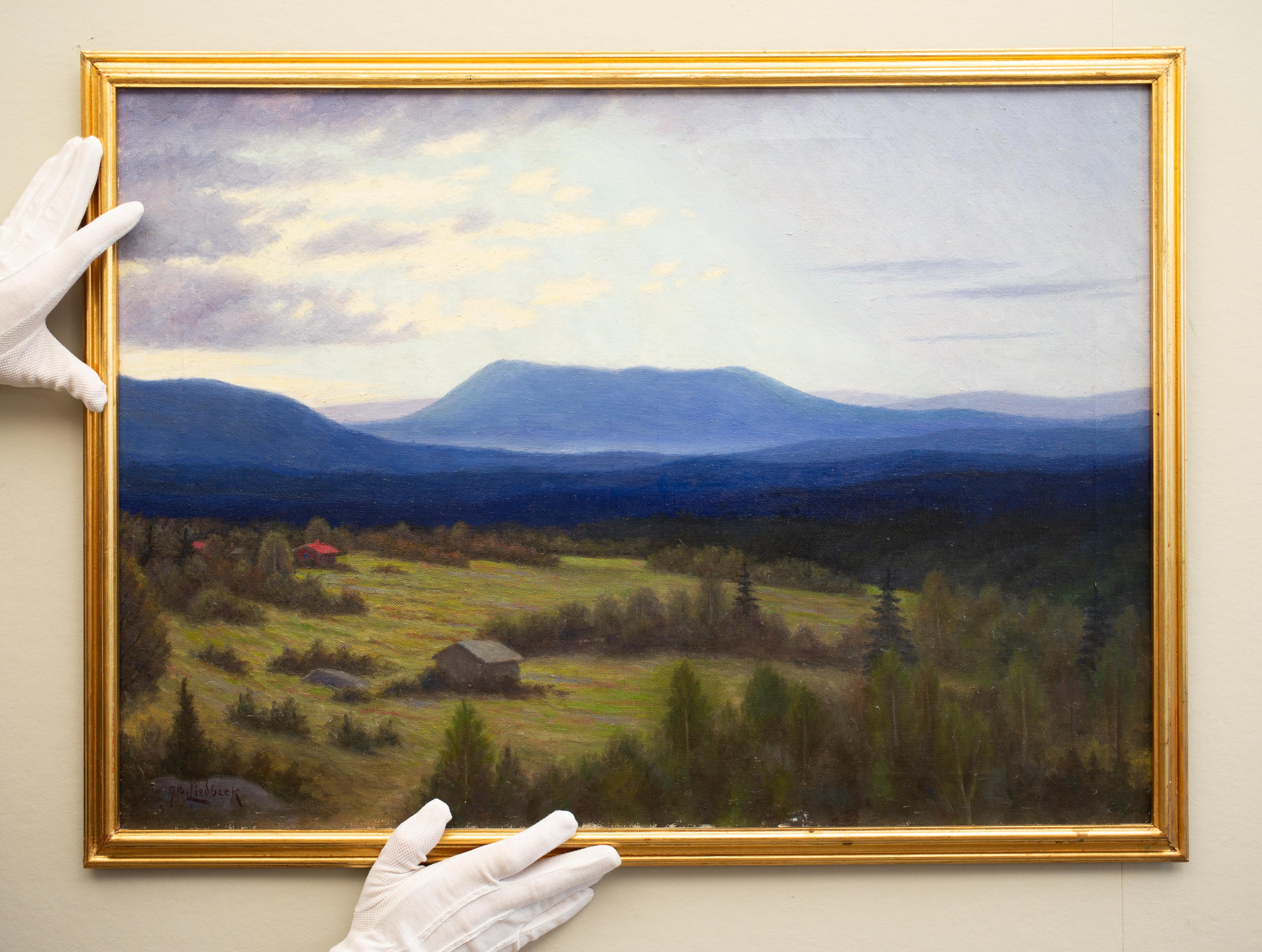 Landschaft mit blauen Bergen von Albert Liedbeck, Öl auf Leinwand, kostenloser Versand im Angebot 2
